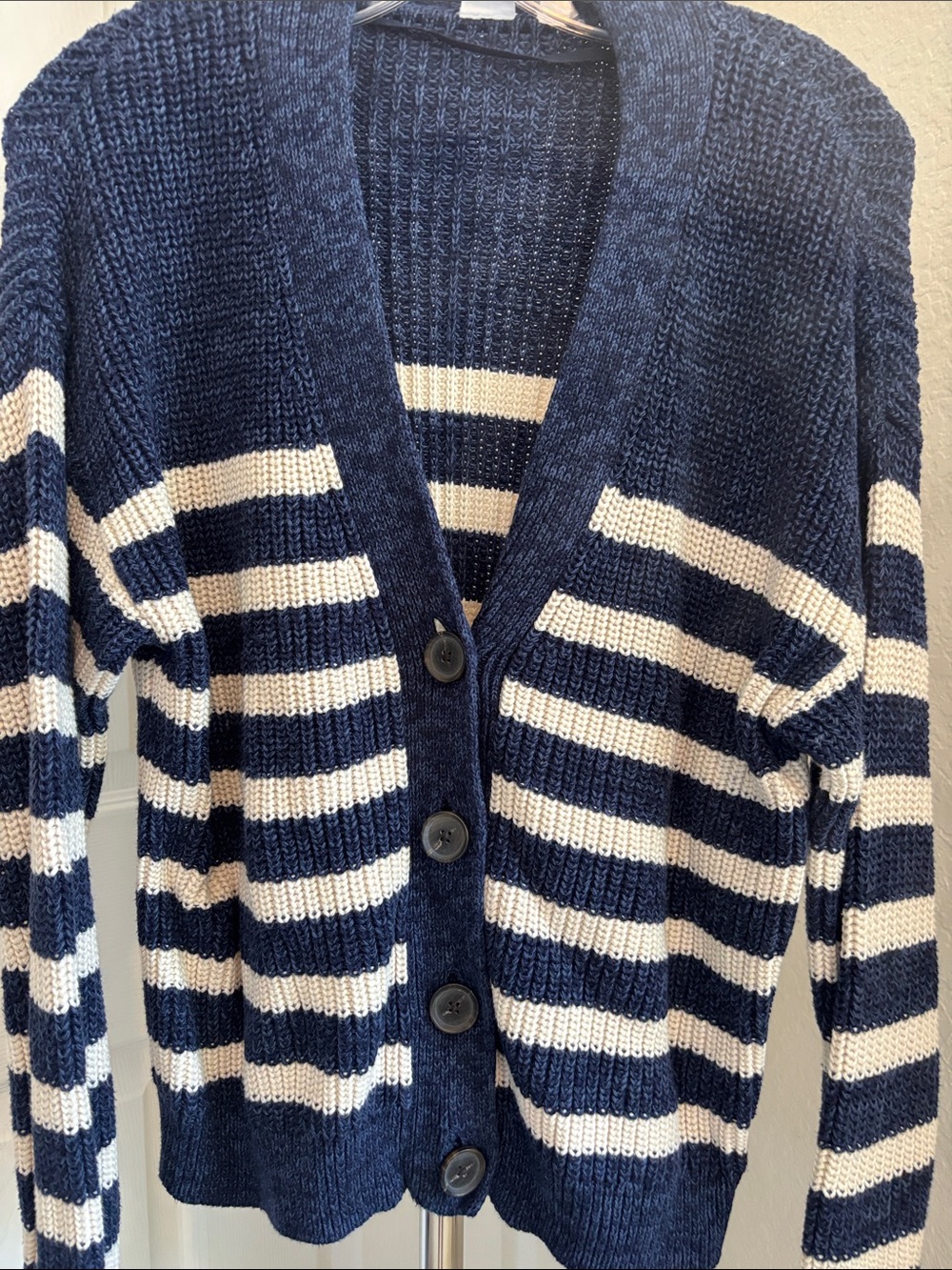 Gap Striped Navy and Cream Boyfriend Knit Cardigan